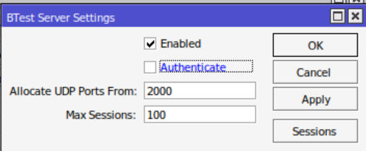 BTest Server Settings