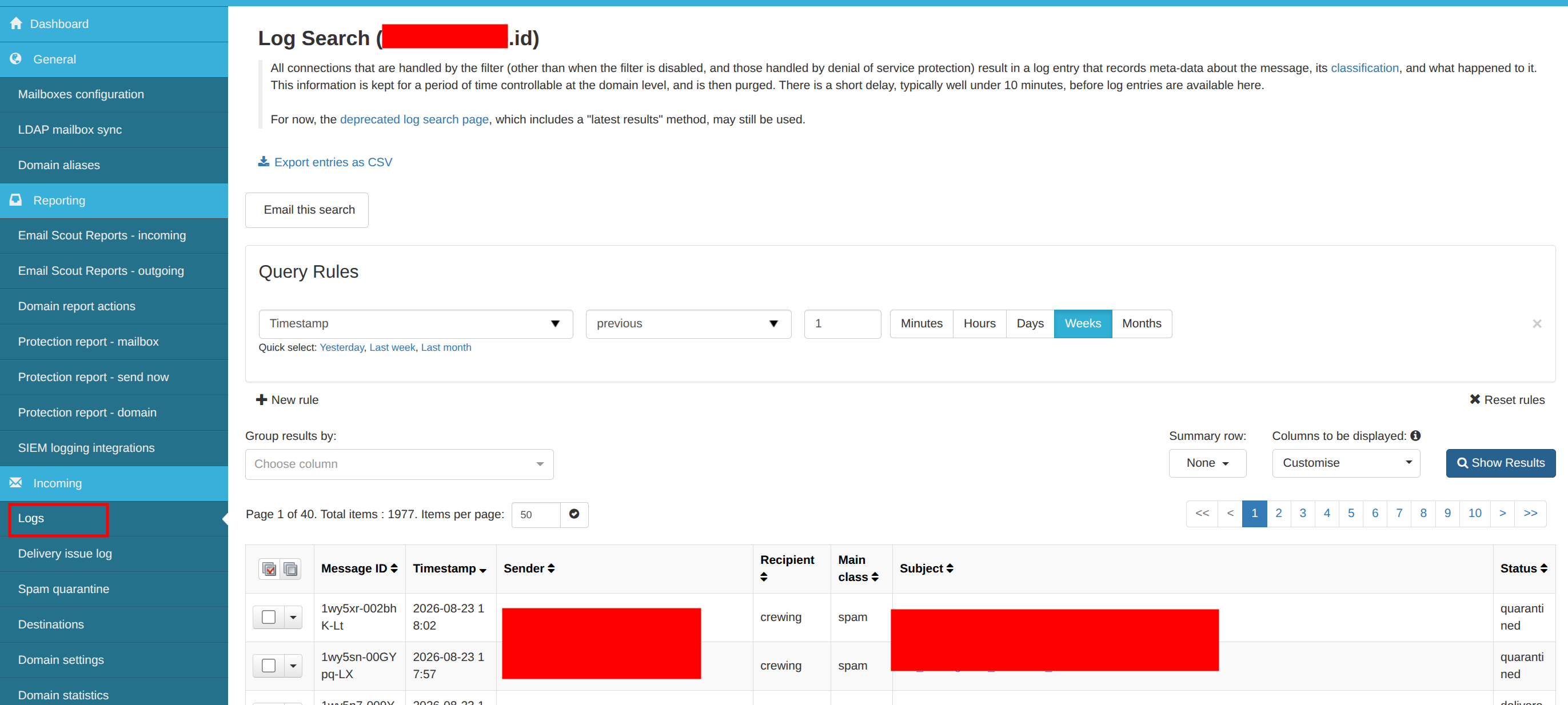 incoming log spamexperts