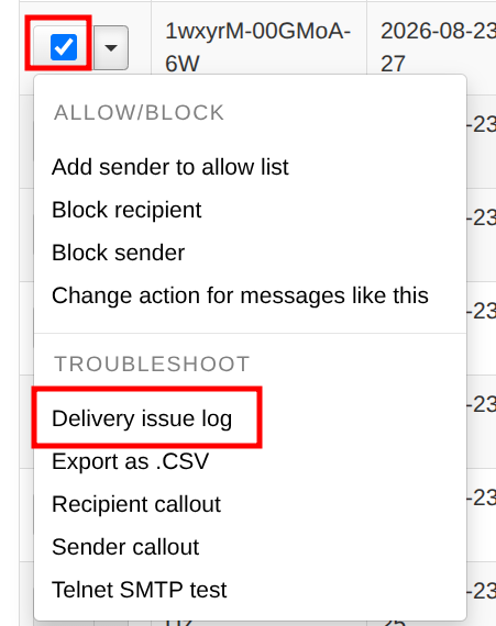 delivery issue log