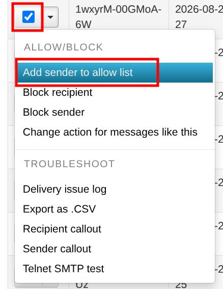 sender allow list