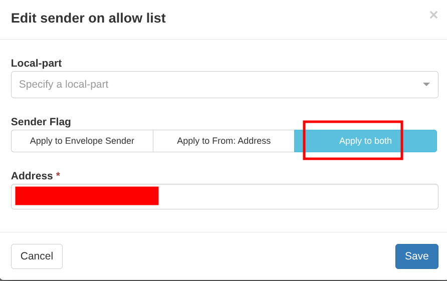 form sender allow list