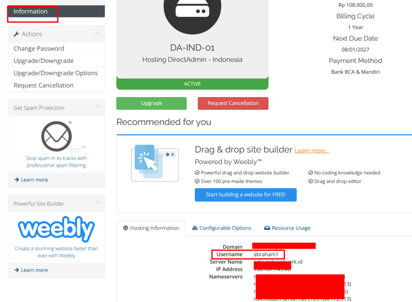 cek username DirectAdmin
