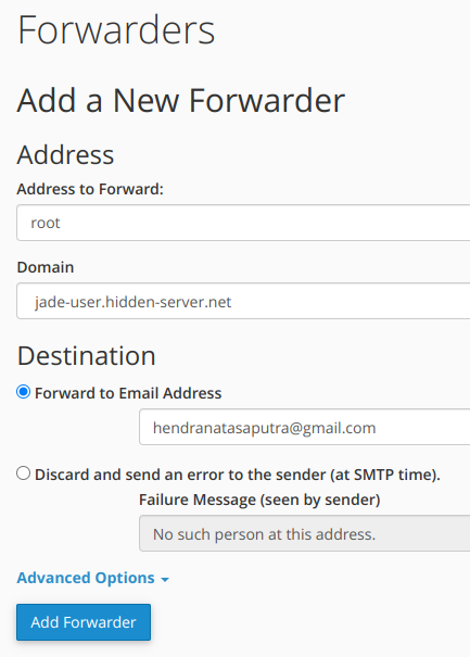 tambahkan email forwarder